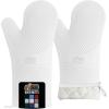 imageGORILLA GRIP BPAFree Soft Silicone Oven Mitts Heat Resistant and Waterproof Cooking Gloves Thick Cotton Lining Flexible Gripping for Baking Grilling Kitchen Potholders Set of 2 125x83 WhiteWhite