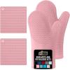 imageGORILLA GRIP BPAFree Soft Silicone Oven Mitts Heat Resistant and Waterproof Cooking Gloves Thick Cotton Lining Flexible Gripping for Baking Grilling Kitchen Potholders Set of 2 125x83 WhitePink