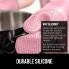 imageGORILLA GRIP BPAFree Soft Silicone Oven Mitts Heat Resistant and Waterproof Cooking Gloves Thick Cotton Lining Flexible Gripping for Baking Grilling Kitchen Potholders Set of 2 125x83 WhitePink