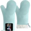 imageGORILLA GRIP BPAFree Soft Silicone Oven Mitts Heat Resistant and Waterproof Cooking Gloves Thick Cotton Lining Flexible Gripping for Baking Grilling Kitchen Potholders Set of 2 125x83 WhiteMint