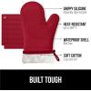 imageGORILLA GRIP BPAFree Soft Silicone Oven Mitts Heat Resistant and Waterproof Cooking Gloves Thick Cotton Lining Flexible Gripping for Baking Grilling Kitchen Potholders Set of 2 125x83 WhiteRed