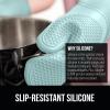 imageGORILLA GRIP BPAFree Soft Silicone Oven Mitts Heat Resistant and Waterproof Cooking Gloves Thick Cotton Lining Flexible Gripping for Baking Grilling Kitchen Potholders Set of 2 125x83 WhiteMint