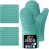 imageGORILLA GRIP BPAFree Soft Silicone Oven Mitts Heat Resistant and Waterproof Cooking Gloves Thick Cotton Lining Flexible Gripping for Baking Grilling Kitchen Potholders Set of 2 125x83 WhiteTurquoise