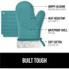 imageGORILLA GRIP BPAFree Soft Silicone Oven Mitts Heat Resistant and Waterproof Cooking Gloves Thick Cotton Lining Flexible Gripping for Baking Grilling Kitchen Potholders Set of 2 125x83 WhiteTurquoise