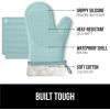 imageGORILLA GRIP BPAFree Soft Silicone Oven Mitts Heat Resistant and Waterproof Cooking Gloves Thick Cotton Lining Flexible Gripping for Baking Grilling Kitchen Potholders Set of 2 125x83 WhiteMint