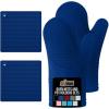 imageGORILLA GRIP BPAFree Soft Silicone Oven Mitts Heat Resistant and Waterproof Cooking Gloves Thick Cotton Lining Flexible Gripping for Baking Grilling Kitchen Potholders Set of 2 125x83 WhiteBlue