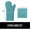 imageGORILLA GRIP BPAFree Soft Silicone Oven Mitts Heat Resistant and Waterproof Cooking Gloves Thick Cotton Lining Flexible Gripping for Baking Grilling Kitchen Potholders Set of 2 125x83 WhiteTurquoise