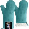 imageGORILLA GRIP BPAFree Soft Silicone Oven Mitts Heat Resistant and Waterproof Cooking Gloves Thick Cotton Lining Flexible Gripping for Baking Grilling Kitchen Potholders Set of 2 125x83 WhiteTurquoise