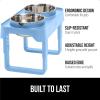 imageGORILLA GRIP Elevated Dog Bowls Stand 6 Cup Stainless Steel Food Bowl Set of 2 5 Height Adjustable Raised Feeding Station for Small Breed Puppy Dogs and Cats Medium Large Sized Pets Feeder BlackLight Blue