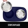 imageGORILLA GRIP Feeding Mat Set Patent Pending 100 Waterproof BPA Free Silicone Stainless Steel Cat and Dog Bowls Slip Resistant High Edges Catch Water Food US Designed Pet Accessories 1 Cup GrayNavy