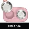 imageGORILLA GRIP Feeding Mat Set Patent Pending 100 Waterproof BPA Free Silicone Stainless Steel Cat and Dog Bowls Slip Resistant High Edges Catch Water Food US Designed Pet Accessories 1 Cup GrayLight Pink