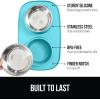 imageGORILLA GRIP Feeding Mat Set Patent Pending 100 Waterproof BPA Free Silicone Stainless Steel Cat and Dog Bowls Slip Resistant High Edges Catch Water Food US Designed Pet Accessories 1 Cup GrayTurquoise