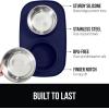 imageGORILLA GRIP Feeding Mat Set Patent Pending 100 Waterproof BPA Free Silicone Stainless Steel Cat and Dog Bowls Slip Resistant High Edges Catch Water Food US Designed Pet Accessories 1 Cup GrayNavy