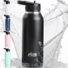 imageGORILLA GRIP Insulated Stainless Steel Water Bottle with Straw 32 oz Leak Proof BPAFree Reusable Travel Bottles for Sports School Keep Drinks Cold Dent Resistant Tumbler Dishwasher Safe NavyBlack