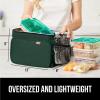 imageGORILLA GRIP Reusable Insulated Lunch Box Bag for Women Men Large Leakproof Soft Cooler Bags Multiple Compartments Mesh Pockets Adjustable Strap Food Tote Keeps Drinks Cold 8L 10x9 BlackHunter Green