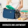 imageGORILLA GRIP Reusable Insulated Lunch Box Bag for Women Men Large Leakproof Soft Cooler Bags Multiple Compartments Mesh Pockets Adjustable Strap Food Tote Keeps Drinks Cold 8L 10x9 BlackNavy Blue