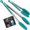 imageGORILLA GRIP Stainless Steel Heat Resistant Kitchen Tongs for Cooking 12  14 Inch Set of 2 BBQ Tong Non Scratch Silicone Tip for Pan Strong Grip Grab Food Toss Salad Air Fryer Pull Lock BlackTurquoise