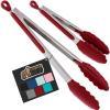 imageGORILLA GRIP Stainless Steel Heat Resistant Kitchen Tongs for Cooking 12  14 Inch Set of 2 BBQ Tong Non Scratch Silicone Tip for Pan Strong Grip Grab Food Toss Salad Air Fryer Pull Lock BlackRed