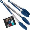 imageGORILLA GRIP Stainless Steel Heat Resistant Kitchen Tongs for Cooking 12  14 Inch Set of 2 BBQ Tong Non Scratch Silicone Tip for Pan Strong Grip Grab Food Toss Salad Air Fryer Pull Lock BlackBlue