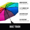 imageGORILLA GRIP Strong Stick Umbrella for Rain Compact Travel OneClick Automatic Open Close Lightweight Portable US Designed Reinforced Fiberglass Ribs Wind Resistant Easy Collapse Cats DogsRainbow