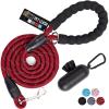 imageGORILLA GRIP Dog Leash Heavy Duty Reflective Rope Leashes for Large Medium Small Breed Dogs Puppy Training Essential for Walks Hikes Soft Handle Rotating Metal Clip Waste Bag Dispenser BlackRed