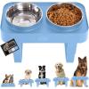 imageGORILLA GRIP Elevated Dog Bowls Stand 6 Cup Stainless Steel Food Bowl Set of 2 5 Height Adjustable Raised Feeding Station for Small Breed Puppy Dogs and Cats Medium Large Sized Pets Feeder BlackLight Blue