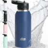 imageGORILLA GRIP Insulated Stainless Steel Water Bottle with Straw 32 oz Leak Proof BPAFree Reusable Travel Bottles for Sports School Keep Drinks Cold Dent Resistant Tumbler Dishwasher Safe NavyNavy