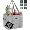 imageGORILLA GRIP Reusable Grocery Bags Tear Resistant Heavy Duty Shopping Bag Strong Handles Grip Feet Easily Carry GroceriesQuatrefoil Gray