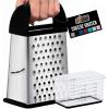 imageGORILLA GRIP XL 4Sided Cheese Grater With Container 100 BPAFree Stainless Steel Box Graters Parmesan Shredder Grate Cheeses Shred Veggies Slip Resistant Handle Dishwasher Safe Zester BlackBlack