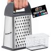 imageGORILLA GRIP XL 4Sided Cheese Grater With Container 100 BPAFree Stainless Steel Box Graters Parmesan Shredder Grate Cheeses Shred Veggies Slip Resistant Handle Dishwasher Safe Zester BlackGray