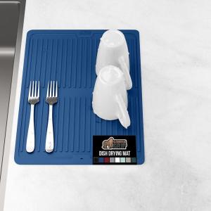 imageGORILLA GRIP 100 BPAFree Patented Silicone Dish Drying Mat for Kitchen Counter 18x16 Inch Water Catching Ribbed Design Easy Clean Waterproof Sink Liner Heat Resistant Fits Under Rack WhiteBlue