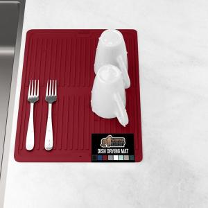 imageGORILLA GRIP 100 BPAFree Patented Silicone Dish Drying Mat for Kitchen Counter 18x16 Inch Water Catching Ribbed Design Easy Clean Waterproof Sink Liner Heat Resistant Fits Under Rack WhiteRed