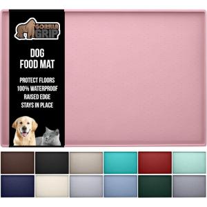 imageGORILLA GRIP 100 Waterproof Raised Edge BPA Free Silicone Pet Feeding Mat Dog Cat Food Mats Contain Spills Protects Floors Placemats for Cats and Dogs Water Bowl Pets Accessories 185x115 GrayPink