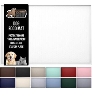 imageGORILLA GRIP 100 Waterproof Raised Edge BPA Free Silicone Pet Feeding Mat Dog Cat Food Mats Contain Spills Protects Floors Placemats for Cats and Dogs Water Bowl Pets Accessories 185x115 GrayWhite