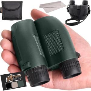 imageGORILLA GRIP 10x25 Compact Binoculars for Adults with Strap Superior High Powered Clear 10X Magnification Lightweight Bird Watching Hunting Stargazing Adjustable Eye Cups GreenHunter Green