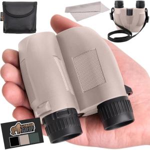 imageGORILLA GRIP 10x25 Compact Binoculars for Adults with Strap Superior High Powered Clear 10X Magnification Lightweight Bird Watching Hunting Stargazing Adjustable Eye Cups GreenKhaki