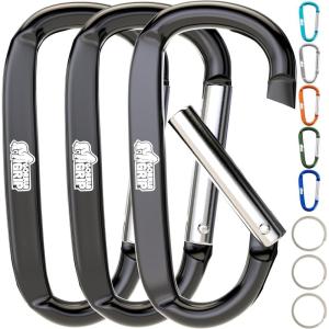 imageGORILLA GRIP 3 Inch Heavy Duty Aluminum Carabiner Clip Clips Holds 170lbs Rust ScratchResistant Mini Keychain Carabiners for Keys Small Ring Hooks Bag Backpack PurseBlack