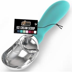 imageGORILLA GRIP BPAFree Heavy Duty Ice Cream Scoop Comfortable Ergonomic Handle Professional Grade Scooper for Perfect Round Scoops Spoon Frozen Hard Gelato Sorbet Cookie Dough Kitchen Tool BlackTurquoise