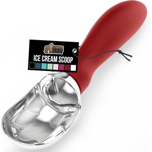 imageGORILLA GRIP BPAFree Heavy Duty Ice Cream Scoop Comfortable Ergonomic Handle Professional Grade Scooper for Perfect Round Scoops Spoon Frozen Hard Gelato Sorbet Cookie Dough Kitchen Tool BlackRed