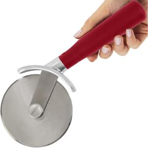 imageGORILLA GRIP BPAFree Large Pizza Cutter Wheel 9 Inch Sharp Stainless Steel Blade Slip Resistant Handle with Thumb Guard Protection Slice Thick or Thin Pizzas Pie Pastries in Seconds WhiteRed