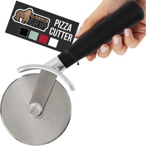 imageGORILLA GRIP BPAFree Large Pizza Cutter Wheel 9 Inch Sharp Stainless Steel Blade Slip Resistant Handle with Thumb Guard Protection Slice Thick or Thin Pizzas Pie Pastries in Seconds WhiteBlack