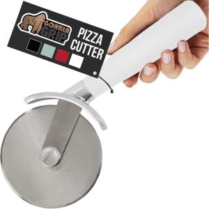 imageGORILLA GRIP BPAFree Large Pizza Cutter Wheel 9 Inch Sharp Stainless Steel Blade Slip Resistant Handle with Thumb Guard Protection Slice Thick or Thin Pizzas Pie Pastries in Seconds WhiteWhite