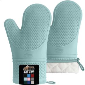 imageGORILLA GRIP BPAFree Soft Silicone Oven Mitts Heat Resistant and Waterproof Cooking Gloves Thick Cotton Lining Flexible Gripping for Baking Grilling Kitchen Potholders Set of 2 125x83 WhiteMint