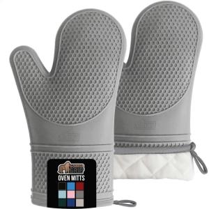 imageGORILLA GRIP BPAFree Soft Silicone Oven Mitts Heat Resistant and Waterproof Cooking Gloves Thick Cotton Lining Flexible Gripping for Baking Grilling Kitchen Potholders Set of 2 125x83 WhiteGray