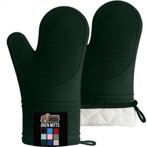 imageGORILLA GRIP BPAFree Soft Silicone Oven Mitts Heat Resistant and Waterproof Cooking Gloves Thick Cotton Lining Flexible Gripping for Baking Grilling Kitchen Potholders Set of 2 125x83 WhiteHunter Green