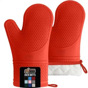 imageGORILLA GRIP BPAFree Soft Silicone Oven Mitts Heat Resistant and Waterproof Cooking Gloves Thick Cotton Lining Flexible Gripping for Baking Grilling Kitchen Potholders Set of 2 125x83 WhiteCoral