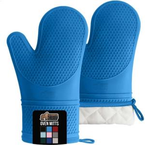 imageGORILLA GRIP BPAFree Soft Silicone Oven Mitts Heat Resistant and Waterproof Cooking Gloves Thick Cotton Lining Flexible Gripping for Baking Grilling Kitchen Potholders Set of 2 125x83 WhiteAqua