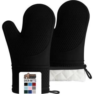 imageGORILLA GRIP BPAFree Soft Silicone Oven Mitts Heat Resistant and Waterproof Cooking Gloves Thick Cotton Lining Flexible Gripping for Baking Grilling Kitchen Potholders Set of 2 125x83 WhiteBlack
