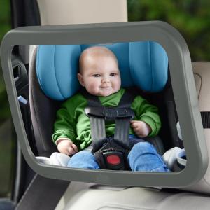 imageGORILLA GRIP Baby Car Mirror Rear Facing Travel Gear Back Seat 360 Rotation Mirrors Great Visibility Child and Infant Backseat Safety Secure Straps Easy Install Accessories for Babies Gray