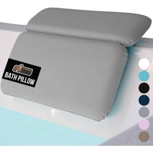 imageGORILLA GRIP Bath Pillow for Tub Improved Suction Cups Luxury Bathtub Pillows Headrest for Neck and Back Support Relaxing Home Spa Hot Tubs and Bathroom Essentials Gifts for Women 2 Panel WhiteGray